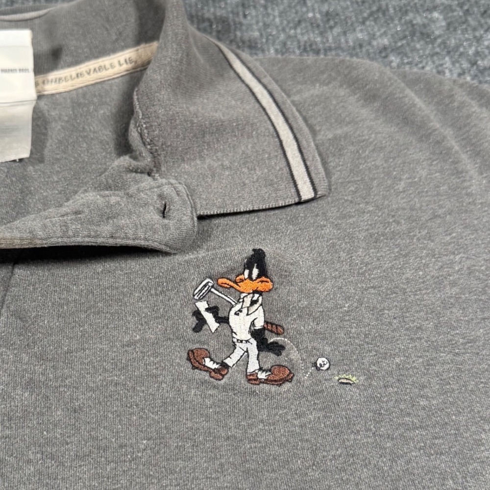Vtg Warner Bros Studio Store Daffy Duck Golf Polo Shirt Mens L Gray Looney Tunes